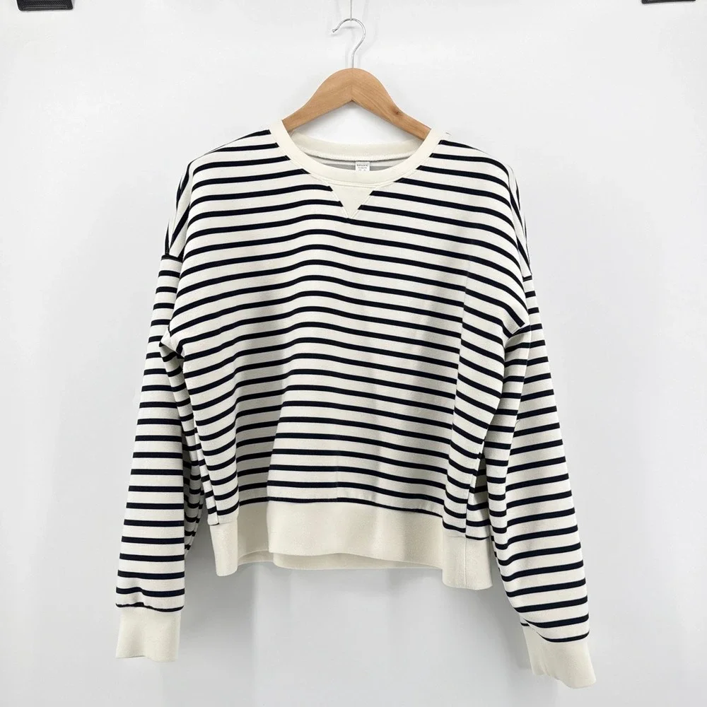 Spanx AirEssentials Crew Neck Sweatshirt Black Stripe Cream Size XL 50347R - Picture 2 of 11